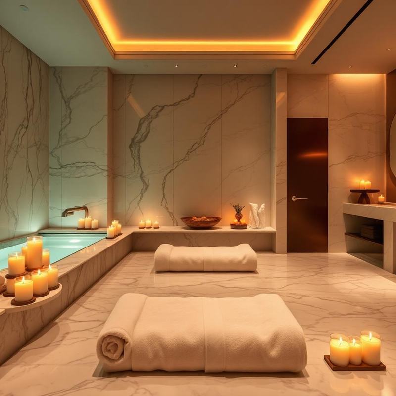 Spa with candlelight and marble